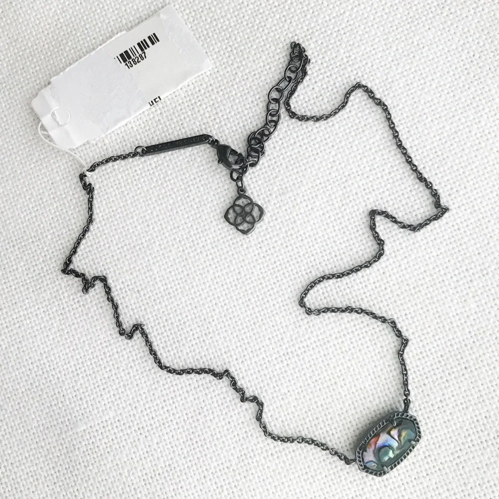 NWT Set KENDRA SCOTT Elsie Necklace & Rachel Double Ring Abalone Druzy Gunmetal